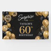 Schwarze Goldene Luftballons 60. Geburtstag Banner (Horizontal)