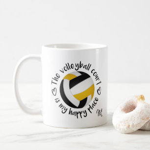 Schwarze goldene Mannschaft färbt Volleyball-Happy Kaffeetasse