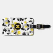 Schwarze goldene Mannschaftsfarben Fußbälle Muster Gepäckanhänger (Vorderseite horizontal)