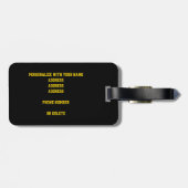 Schwarze goldene Mannschaftsfarben Fußbälle Muster Gepäckanhänger (Rückseite horizontal)