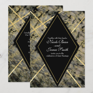 Schwarze & Goldene Marmor Glam Hochzeitseinladunge Einladung