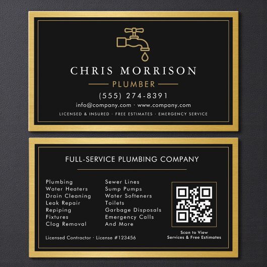 Schwarze goldene metallische QR-Code Visitenkarte 