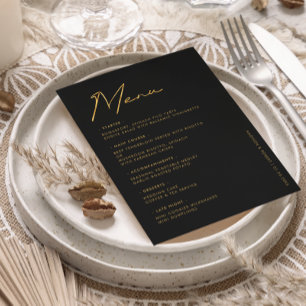 Schwarze Goldene Moderne Typografie Hochzeitstisch Menükarte