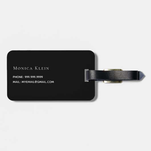 Schwarze goldene Monogramm-Initialen Gepäckanhänger (Rückseite horizontal)