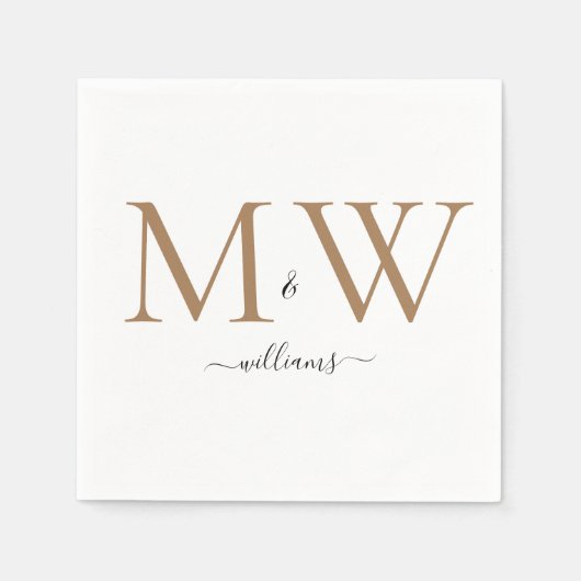 Schwarze & Goldene Monogramm-Name-Hochzeit Serviette (Vorderseite)