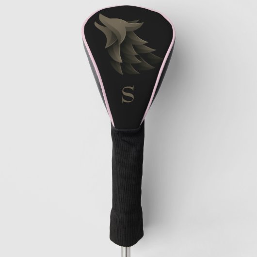 Schwarze & goldene monogrammierte Lederpassform Golf Headcover (Vorderseite)