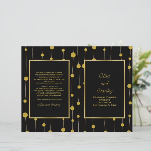 Schwarze, goldene Perlen Hochzeitsprogramm (Stehend Vorderseite)