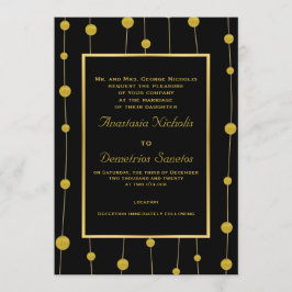 Schwarze, goldene Perlen und Rahmen moderne Hochze Einladung