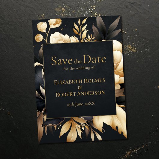 Schwarze & Goldene Pfingstrose Gothic Save-the-Dat Save The Date