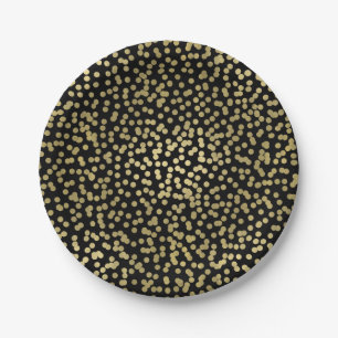 Schwarze & goldene Punkte Konfetti Elegant Glamour Pappteller