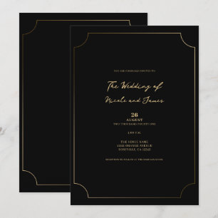 Schwarze & Goldene Raffinierte Minimale Hochzeit Einladung