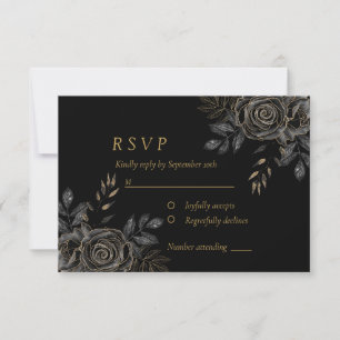 Schwarze & goldene Rosen Sarg gotische Eleganz RSVP Karte