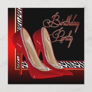 Schwarze Goldene Rote Zebra High Heels Geburtstags Einladung
