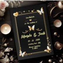 Schwarze Goldene Schmetterlinge Save the Date Kart