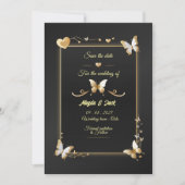 Schwarze Goldene Schmetterlinge Save the Date Kart Einladung (Vorderseite)