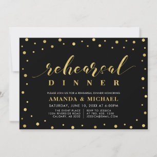 Schwarze & Goldene Schrift Hochzeitsprobe-Dinner-E Einladung