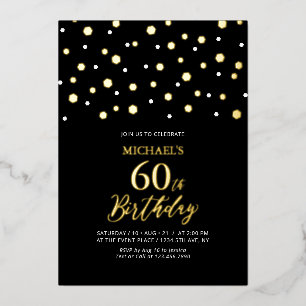 Schwarze & goldene Sechseck-Konfetti 60. Geburtsta Folieneinladung