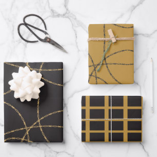 Schwarze Goldene Stachelluxus  Geschenkpapier Set