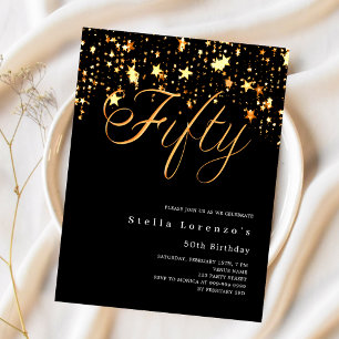 Schwarze goldene Sterne Budget Einladung zum 50. G