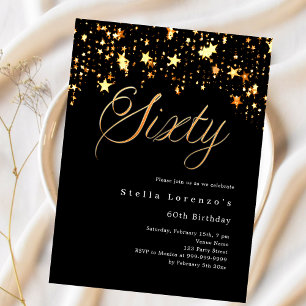 Schwarze goldene Sterne Budget Einladung zum 60. G