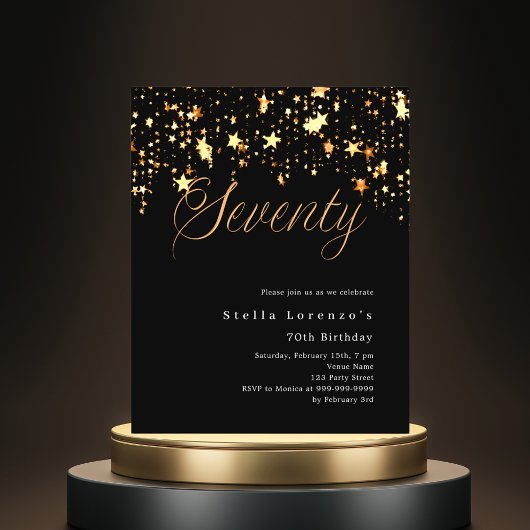 Schwarze goldene Sterne Budget Einladung zum 70. G