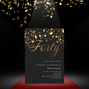 Schwarze goldene Sterne elegant 40. Geburtstag Lux Einladung