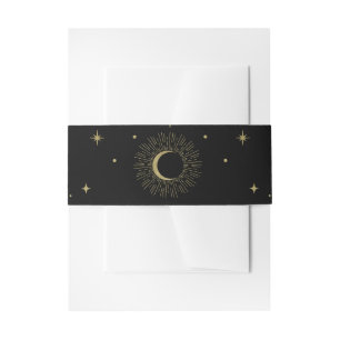 Schwarze & Goldene Sterne Himmelssonne Mond Hochze Einladungsbanderole