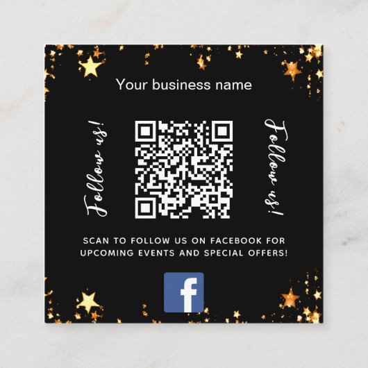 Schwarze goldene Sterne Logo QR Code Facebook folg Quadratische Visitenkarte (Rückseite)