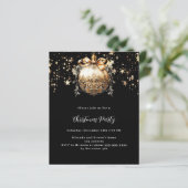 Schwarze goldene Sterne Weihnachts-Party Einladung (Stehend Vorderseite)
