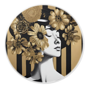 Schwarze goldene Streifen Frauen Blume Knoblauch K Keramikknauf