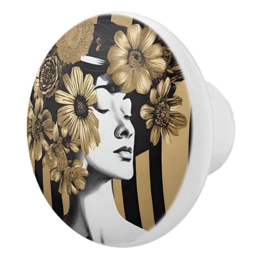 Schwarze goldene Streifen Frauen Blume Knoblauch K Keramikknauf (Rechts)