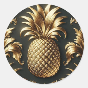 Schwarze & Goldene Tropische Ananas Luxuriöse Hoch Runder Aufkleber