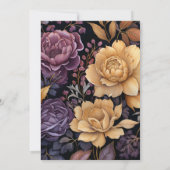 Schwarze, goldene und dunkle Lila Blumenhochzeit Einladung (Rückseite)