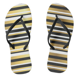 Schwarze, goldene und weiße Vintage Streifen Badesandalen