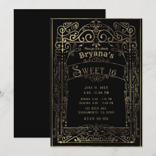 Schwarze & Goldene Vintage-Victorian-Deko-Süßigkei Einladung