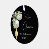 Schwarze goldene weiße Bauern Weihnachten Ornament Aus Metall (Vorderseite links)