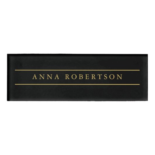 Schwarze Goldfarben Beruflich Trendy Minimalistisc Namenschild (Vorderseite)