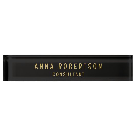 Schwarze Goldfarben Beruflich Trendy Minimalistisc Namensplakette (Vorderseite)