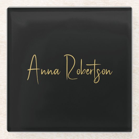Schwarze Goldfarben Berufliche Trendkalligrafie Glasuntersetzer (Vorderseite)