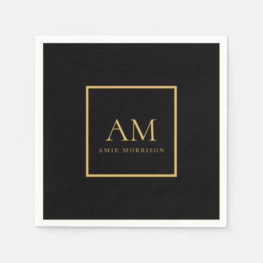 Schwarze Goldfarben Monogramm Anfangsbuchstabe Nam Serviette (Vorderseite)