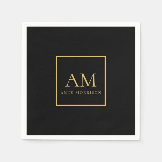 Schwarze Goldfarben Monogramm Anfangsbuchstabe Nam Serviette (Vorderseite)