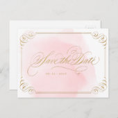 Schwarze goldfarbene Kalligraphie Save the Date Ankündigungspostkarte (Vorne/Hinten)