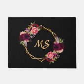 Schwarze Goldfloralen Rosa Monogramm-Initialen Fußmatte (Vorderseite)
