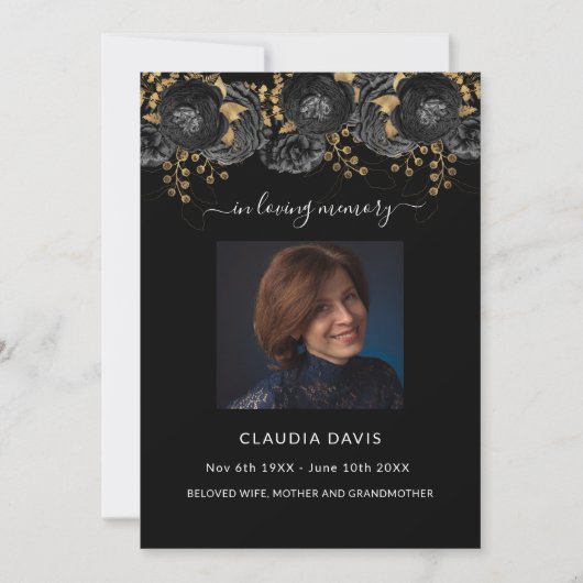 Schwarze Goldfloren Foto Beerdigung Programm (Vorderseite)