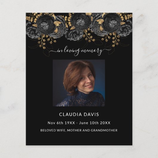 Schwarze Goldfloren Foto Beerdigung Programm (Vorderseite)