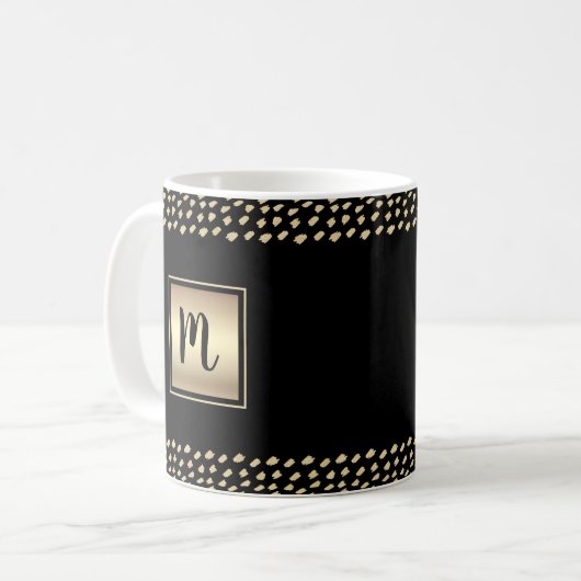 Schwarze Goldfolie fett Monogramm Skript moderner  Kaffeetasse (Vorderseite Links)