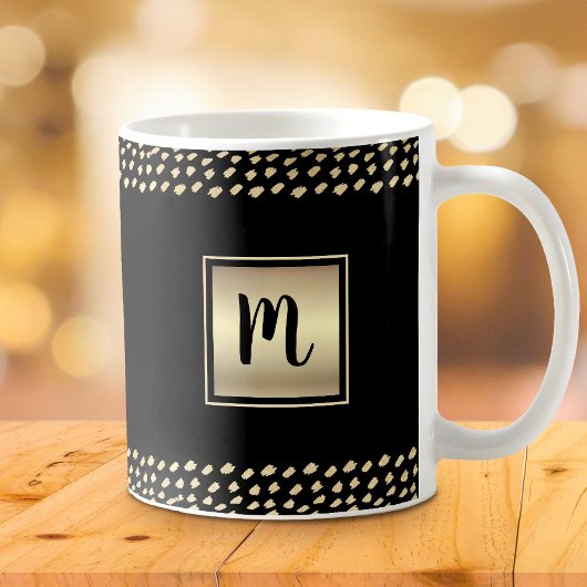 Schwarze Goldfolie fett Monogramm Skript moderner Kaffeetasse