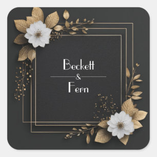 Schwarze Goldfolie Florale Quadratische Geometrisc Quadratischer Aufkleber