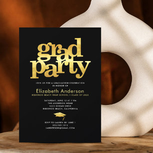 Schwarze Goldfolie Grau Party Moderne mutige Typog Einladung