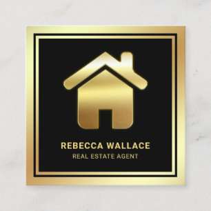 Schwarze Goldfolie Home Logo Immobilienmakler Quadratische Visitenkarte